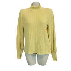 Essie Yellow Knit Lettuce‎ Edge Mock Neck Top Size XL